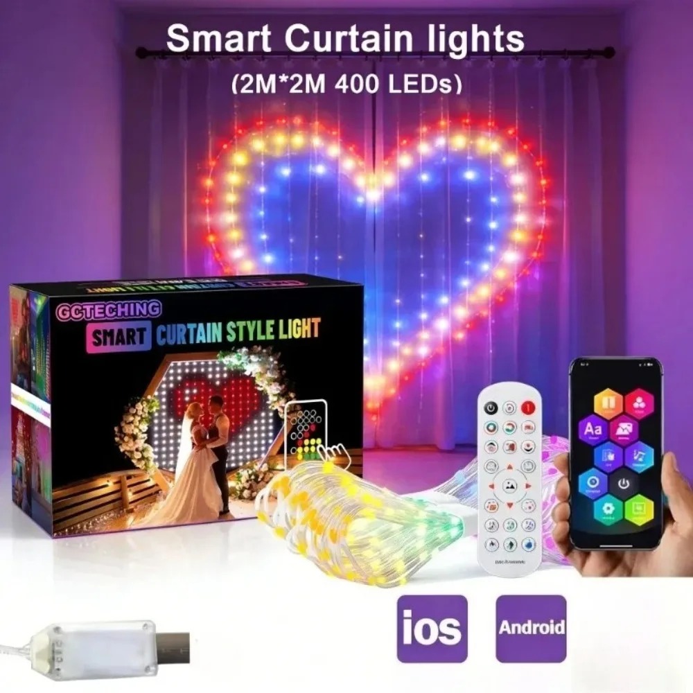 Garden Lighting Decor - أضواء ستارة LED خارجية بتقنية البلوتوث،