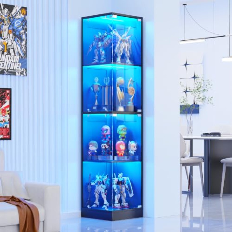 Lighting & Home Decor Studio - خزانة عرض زاوية بأبواب زجاجية، مصنوعة