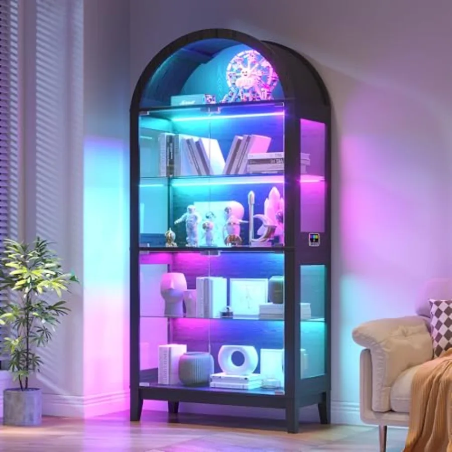Lighting & Home Decor Studio - خزانة عرض زجاجية مقوسة لغرفة المعيشة،