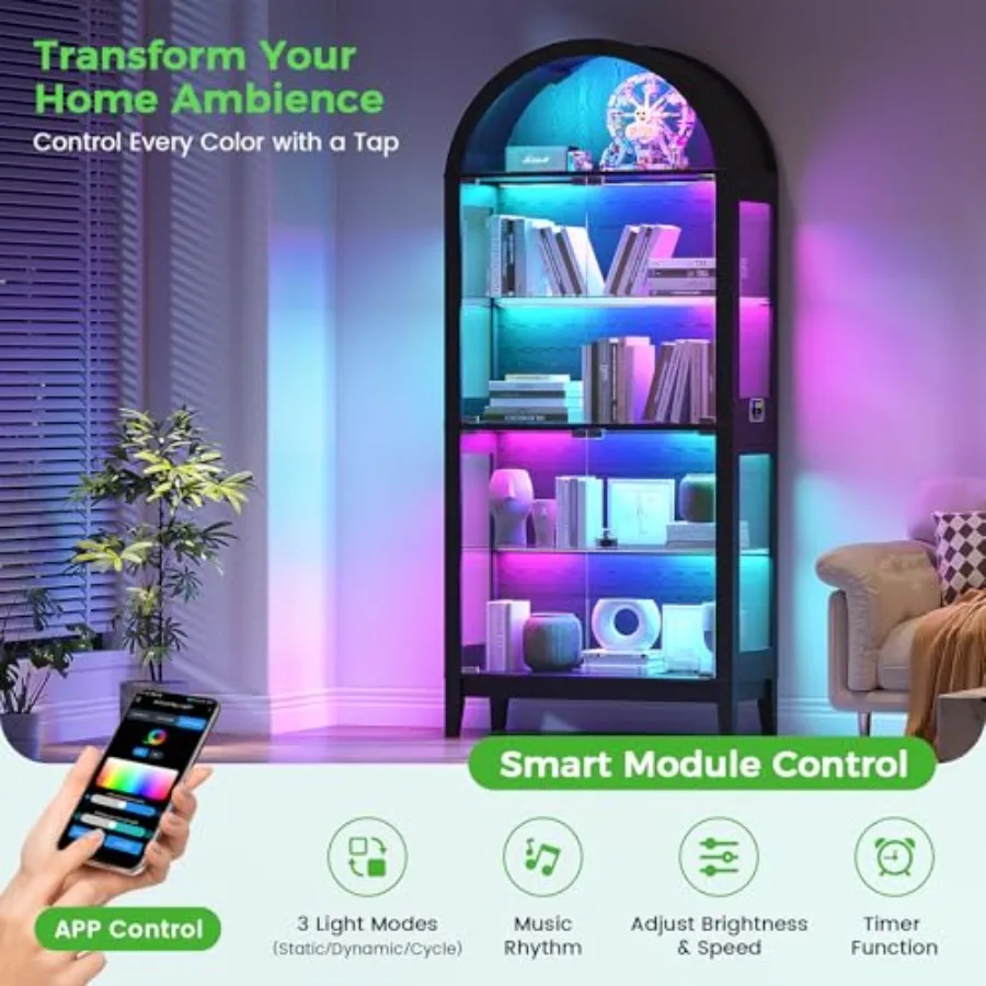 خزانة عرض زجاجية مقوسة لغرفة ا - مراجعة Lighting & Home Decor Studio وسعره